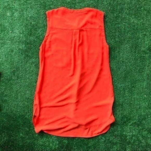 Orange Button Down Tunic Sleeveless Slightly Sheer Top Size S/M - Picture 8 of 8
